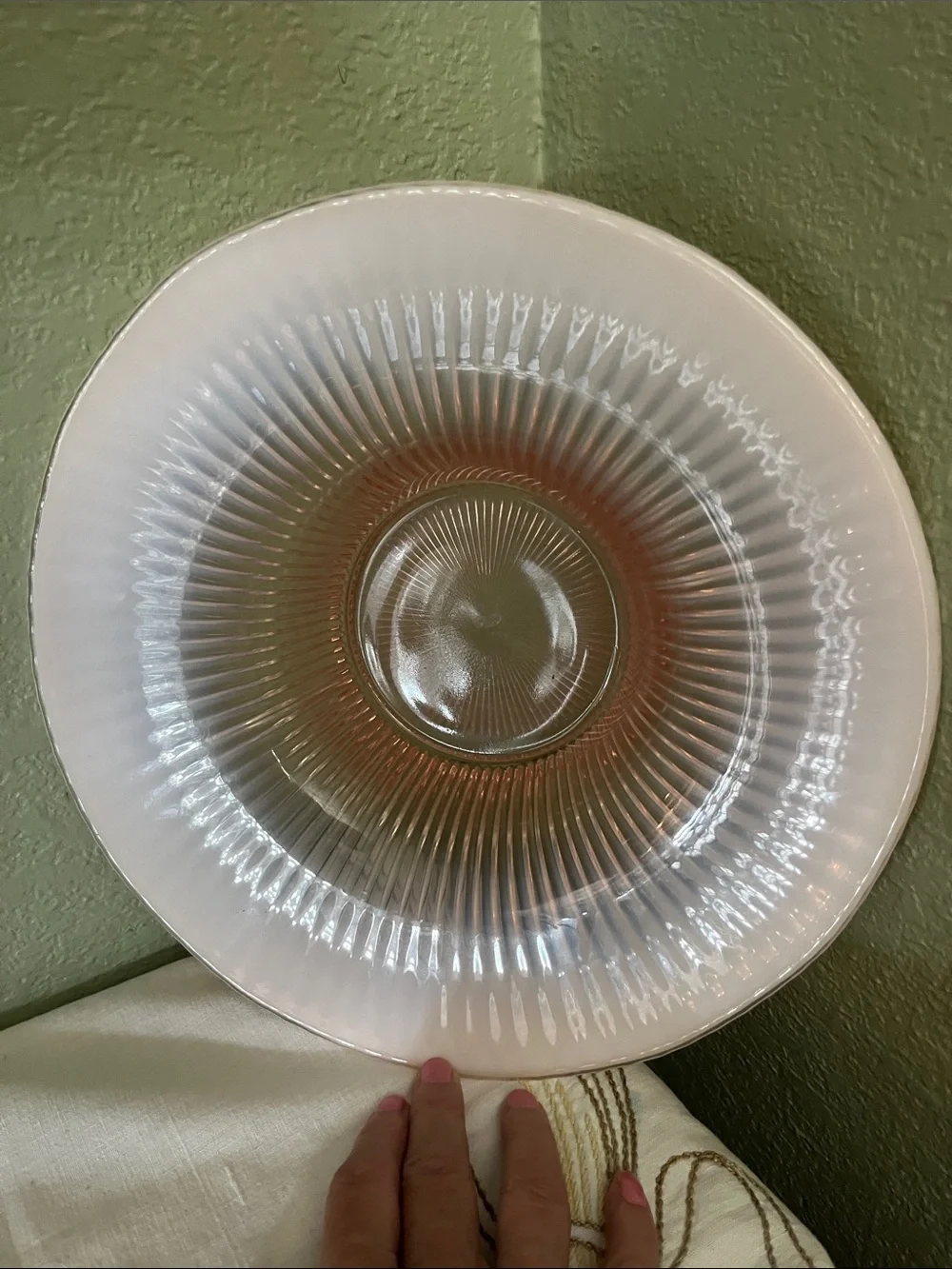 Vintage Fenton Sheffield Peaches & Cream Rib Optic 12” Opalescent Bowl